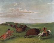George Catlin Buffalo Chase with Bows and Lances painting